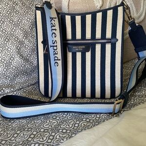 Kate Spade Hudson Navy and Cream Striped Crossbody Bag with Signature Strap